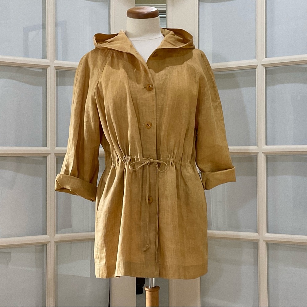 Eddie Bauer 100% Linen Lightweight Hooded Jacket Mustard S/P